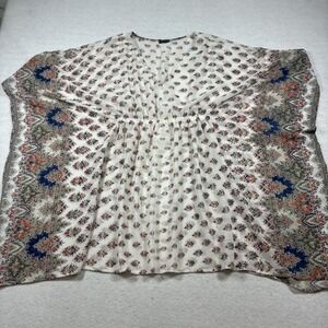 Earthbound Trading Co White Open Sleeve Shawl Wrap Top Mushroom Floral Garden OS